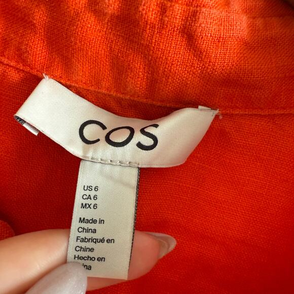 COS | Orange Linen Boxy Cropped Button Down Short Sleeve Shirt | Size 6 - Picture 4 of 5
